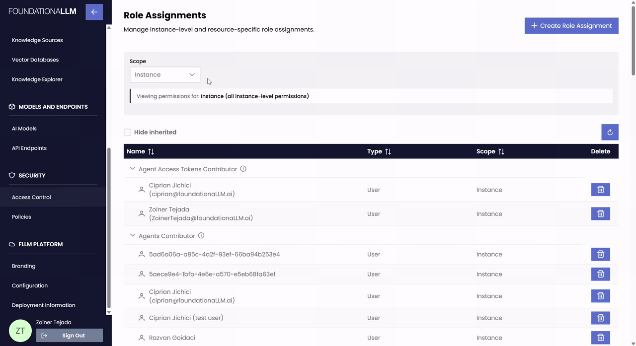 Role Assignment Simulation FoundationaLLM
